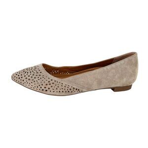 Vionic Carmela Perforated Suede Ballet Flats Taupe Beige Size 8 Wide